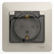 Розетка с заземлением со шторками с крышкой IP44,16А, 250В, в сборе SE Glossa, молочный