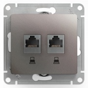 Розетка двойная компьютерная RJ45+RJ45 кат.5E механизм SE Glossa, платина
