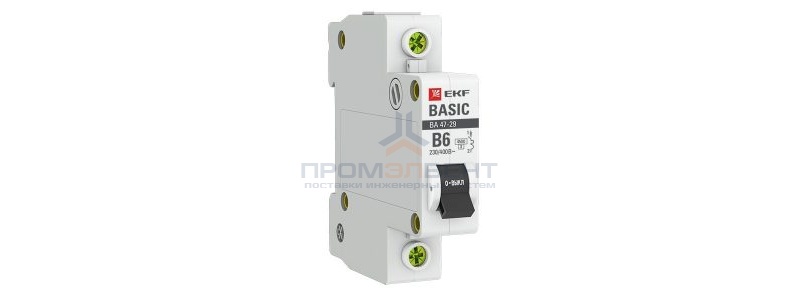 Автоматический выключатель EKF Basic ВА 47-29 1P 6А (B) 4,5кА (автомат электрический)