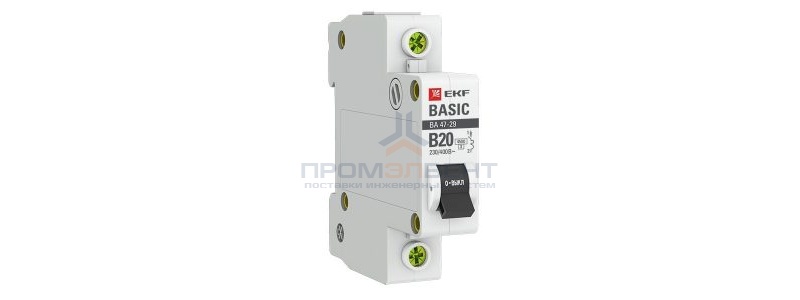 Автоматический выключатель EKF Basic ВА 47-29 1P 20А (B) 4,5кА (автомат электрический)