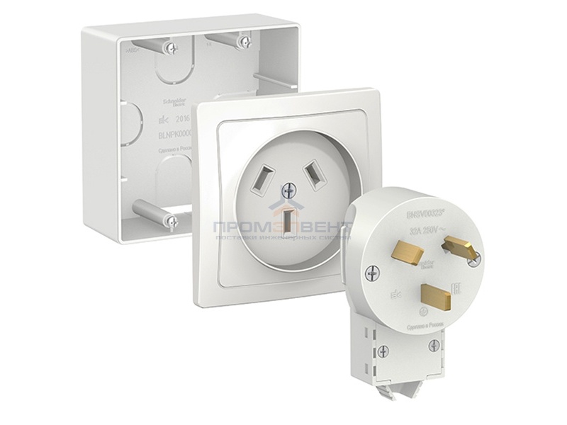 Комплект розетка с вилкой для плиты 32А, 2Р+N, 250В накладная коробка Schneider Electric