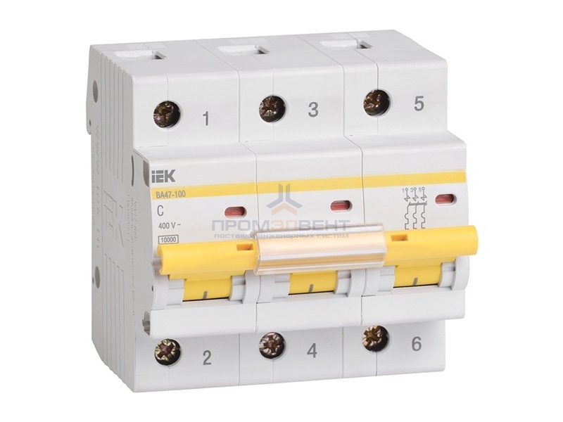Автоматический выключатель ВА 47-100 3Р 25А 10 кА характеристика С ИЭК (автомат)