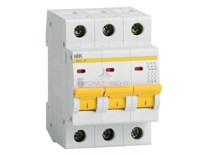 Автоматический выключатель ВА47-29 3Р 6А 4,5кА характеристика D ИЭК (автомат)
