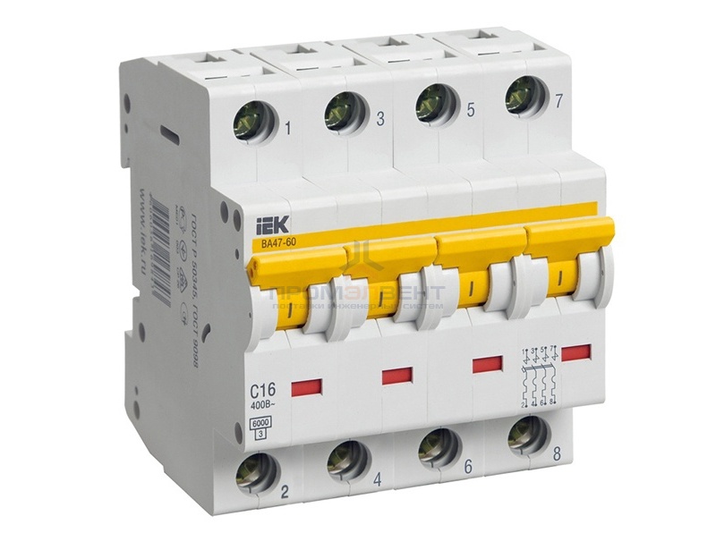 Автоматический выключатель ВА 47-60 4Р 25А 6 кА характеристика С ИЭК (автомат)
