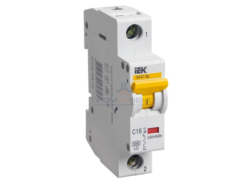 Автоматический выключатель ВА 47-60 1Р 16А 6 кА характеристика С ИЭК (автомат)