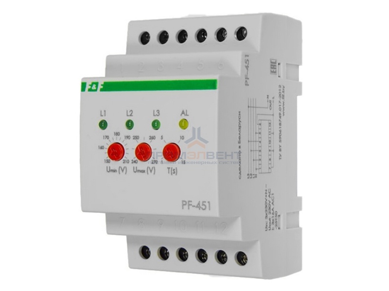 Переключатель фаз автоматический PF-451 16А, порог переключения: нижний 150-210В, верхний 230-260В